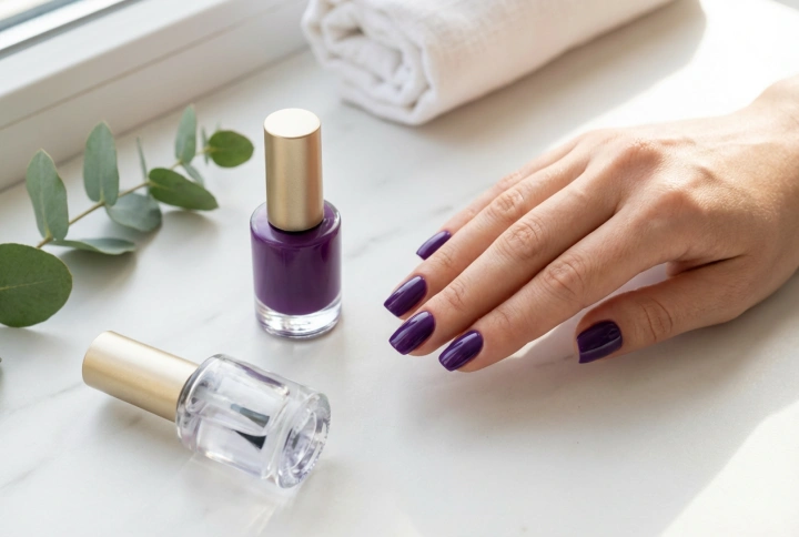 Esmalte em gel violeta: preparação da base e brilho uniforme