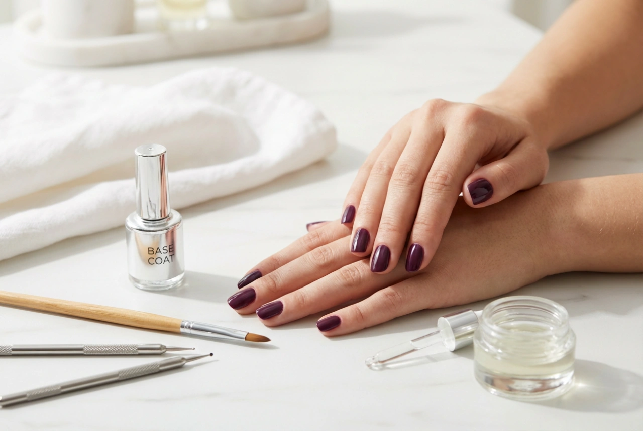 Unhas em gel ameixa: preparação, esmaltação e decorações