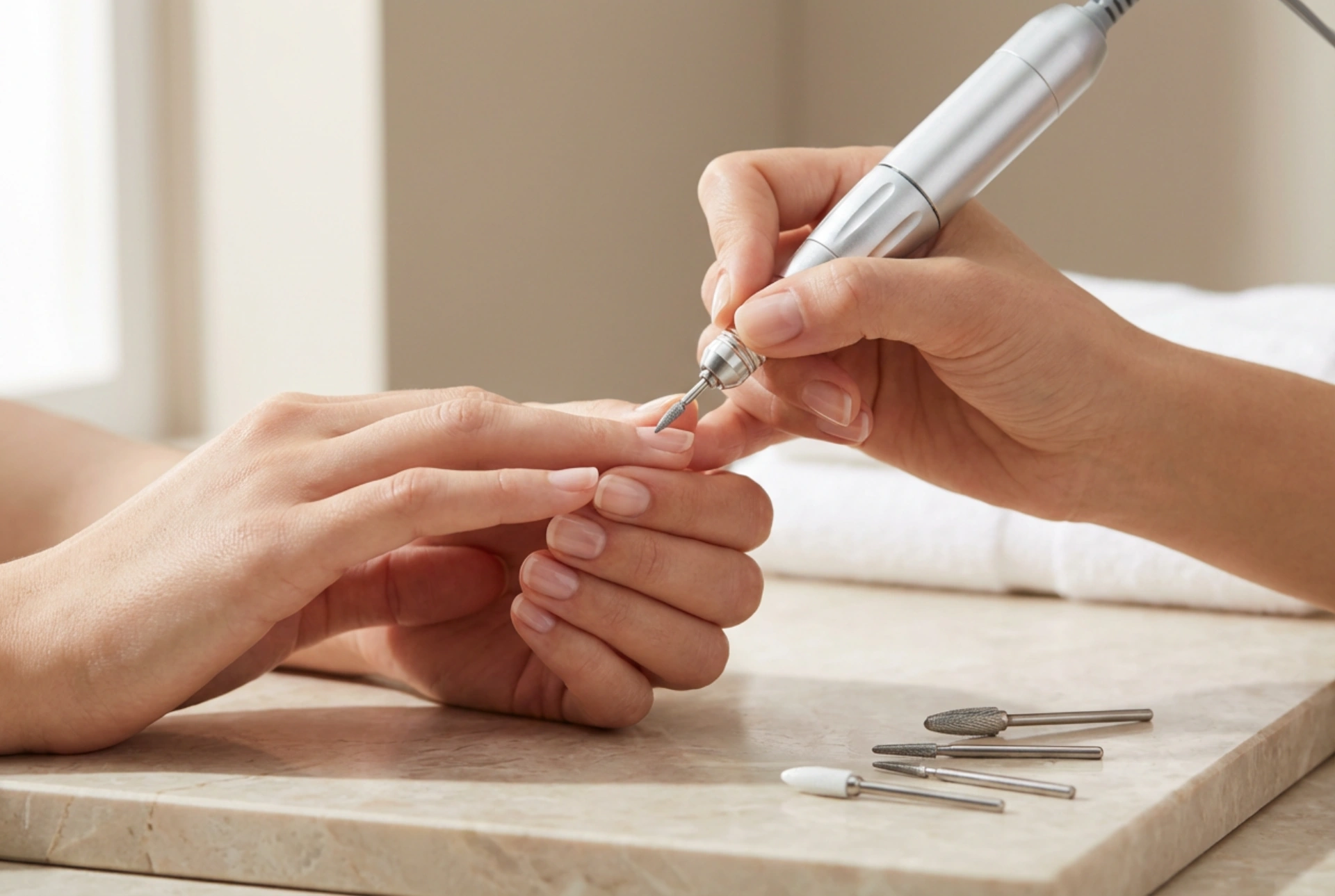 Cuidado com as cutículas com lixa elétrica: brocas, rotação e trabalho sem irritações