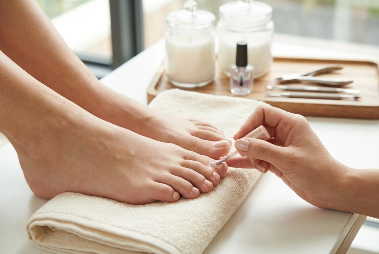 Pedicure híbrido: preparação da lâmina ungueal, aplicação e proteção
