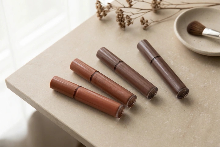 Brilho labial marrom para diferentes tons de pele: subtons frios e quentes