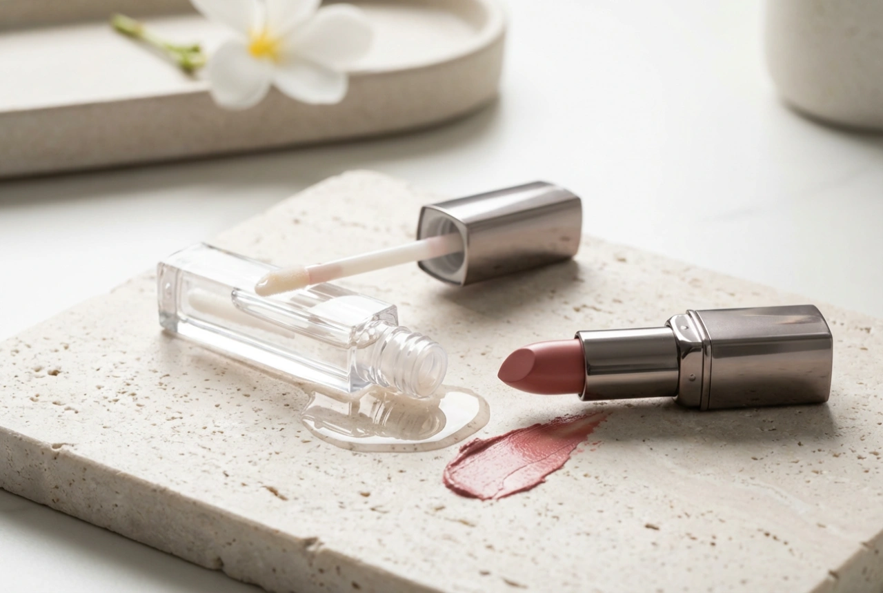 Brilho labial para o dia e para a noite: aplicação e combinação com batom